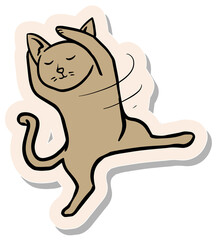 Hand drawn sticker style dancing cat vector illustration