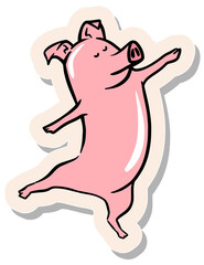 Hand drawn sticker style dancing pig vector illustration