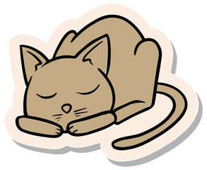 Hand drawn sticker style sleeping cat vector illustration