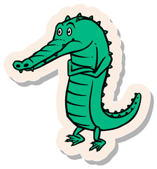 Hand drawn sticker style depressed alligator vector illustration