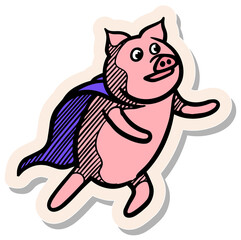 Hand drawn sticker style pig vector illustration