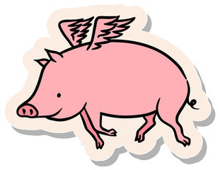Hand drawn sticker style flying pig vector illustration