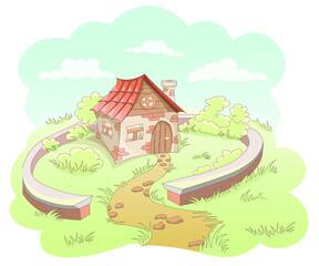 Cartoon fairy tale house. Very simple and probably abandoned. Can be used for an advertisment, a presentation, games or a book for kids.