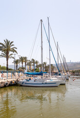 Fototapeta na wymiar Berth parking with yachts in the Mediterranean Sea at the port of Haifa in Israel