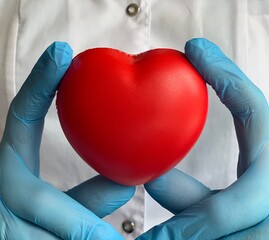 Red heart on a white background. Copy space.