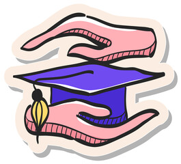Hand drawn sticker style icon Hand holding diploma
