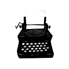 Hand drawn retro typewriter vector illustration.