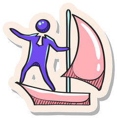 Hand drawn sticker style icon Businessman sailing