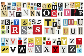 Ransom note alphabet Paper cut letters newspaper magazine cutouts