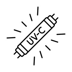 Bactericidal UV-C lamp. Medical antimicrobial device for home, clinic, hospital. Ultraviolet germicidal irradiation. UV-C lamp for disinfection. Outline icon