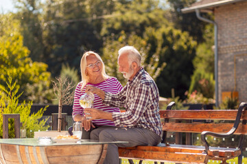 Senior couple relaxing outdoors