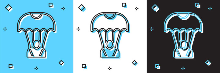 Set Parachute icon isolated on blue and white, black background. Vector