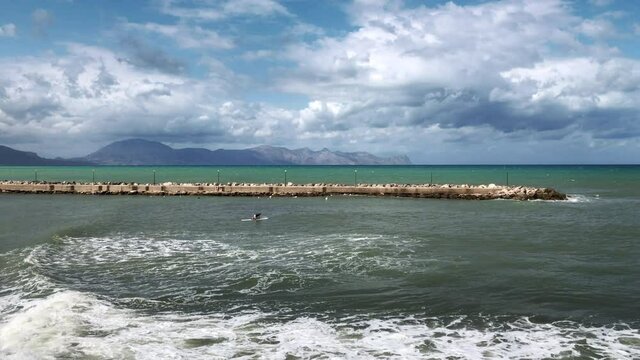 Landscape of Mediterranean sea from sicilian seaside resort Trappeto, province of Palermo, Sicily, Italy