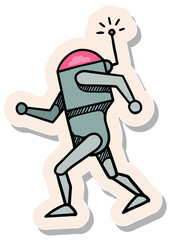 Hand drawn sticker style Robot icon drawing industrial technology vector illustration