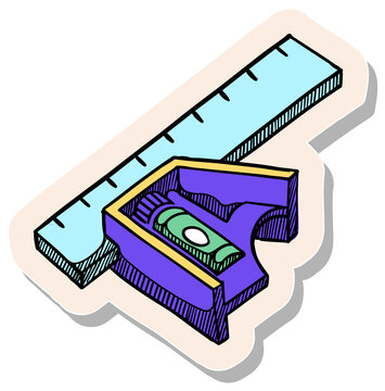 Hand drawn sticker style Ruler icon vector illustration