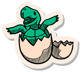 Hand drawn sticker style Tortoise hatching icon vector illustration