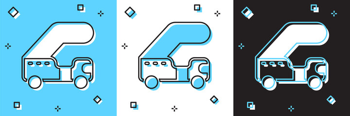 Set Passenger ladder for plane boarding icon isolated on blue and white, black background. Airport stair travel. Vector