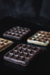 Tasty belgian waffles. Belgian or french waffles for breakfast. Vanilla or chocolate. 