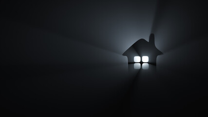 Silhouette of a toy house. Luminous window