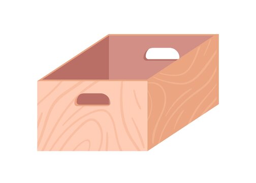 recommend clip art: Empty wooden box with handles. Realistic wood crate for storage and transportation. Open container for fruits and vegetables. Colored flat vector illustration isolated on white background