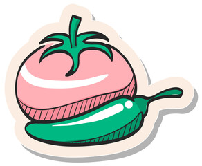 Hand drawn sticker style icon Tomato and pepper
