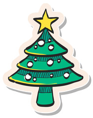 Hand drawn sticker style icon Christmas tree