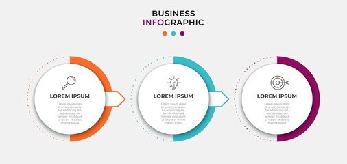 Vector Infographic circle label design business template with icons and 3 options or steps. Can be used for process diagram, presentations, workflow layout, banner, flow chart, info graph