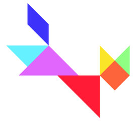 Color tangram puzzle in cat shape on white background