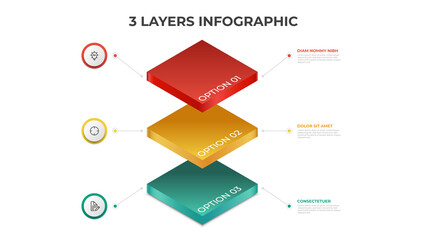 3 layers infographic element template vector, vertical list diagram for presentation layout, etc.