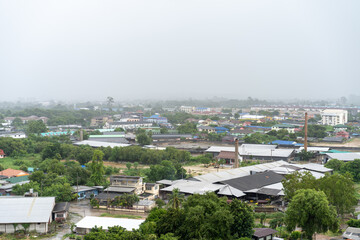 Fototapeta na wymiar Raining time at Pattaya city (Chonburi Province) landscape from drone view in the open sky with the rain all area.