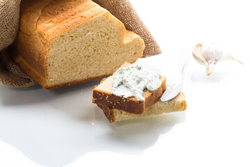 homemade salted curd spread with herbs and garlic