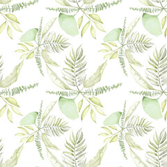 On a pure white background is a composition of tropical leaves.