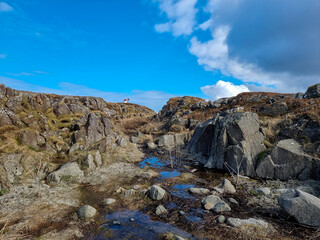 Fototapeta na wymiar landscape with blue sky, rocky coast rocks coast atlantic