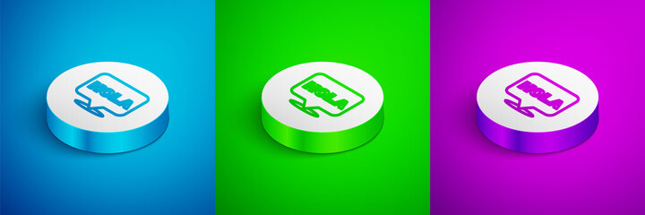 Isometric line Hola icon isolated on blue, green and purple background. White circle button. Vector © vector_v
