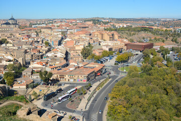 Fototapeta na wymiar Toledo, Spain - October 29, 2020: Panoramic view to the city from the hill