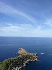 Fototapeta premium Sa foradada in Mallorca, sea, sky and mountians.Panoramic view of the coast with blue sky.
