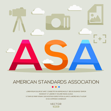 ASA mean (American Standards Association) photography abbreviations ,letters and icons ,Vector illustration.	