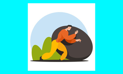 man pushing stone uphill