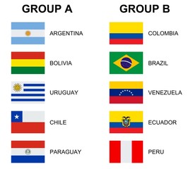 Flags of participating teams for the 2021 cup in America on white background 