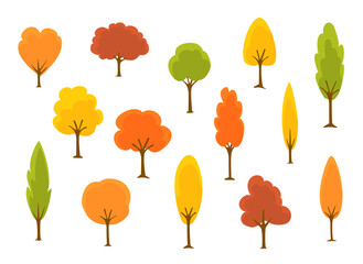cute cartoon autumn fall trees collection