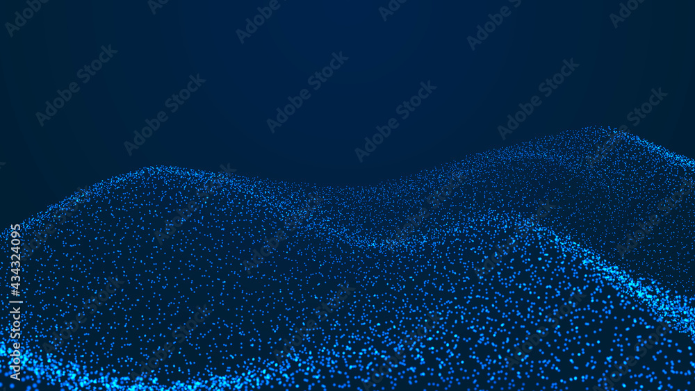 Poster abstract digital background. futuristic wave of dots and weave lines. digital technology. 3d renderi