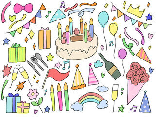 カラフルな手書き風誕生日のイラスト