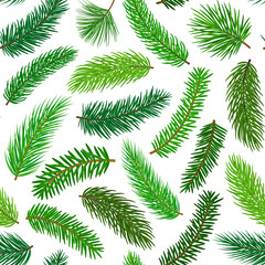 Fototapeta na wymiar conifer evergreen pine fir cedar needle branches twigs seamless pattern