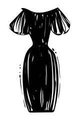 Dress silhouette sketch drawing, vector, monochrome