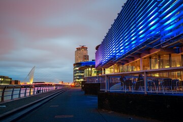 Manchester Salford Quays business district night view