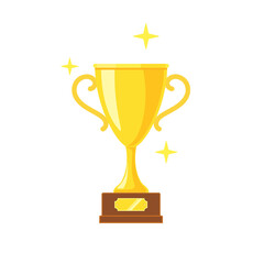 Golden shining trophy cup in flat style