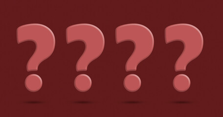 Four question marks on a red background 3d