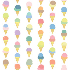 Seamless pattern of colorful ice creams with waffle cone in flat style. ready to use for cloth, textile, wrap and other.