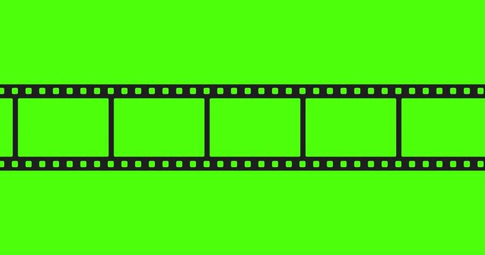 Animation of a blank film strip isolated on a white background. Film 35 mm. Cinema concept. 4K. Green screen