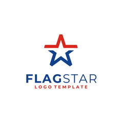 Ribbon Star with Blue Red National Color Flag for Government State or Patriotism Veteran Army logo design